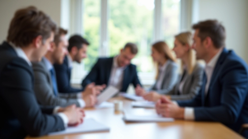 Team van professionele werknemers zit samen aan een tafel en discussieert over strategische plannen