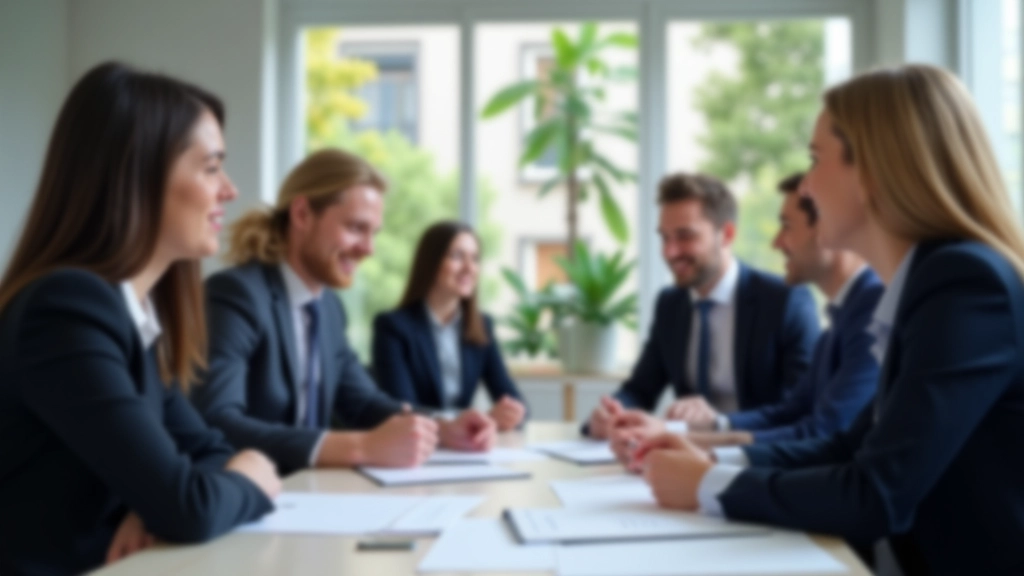 Team van professionele werknemers in discussie aan tafel met notities en documenten