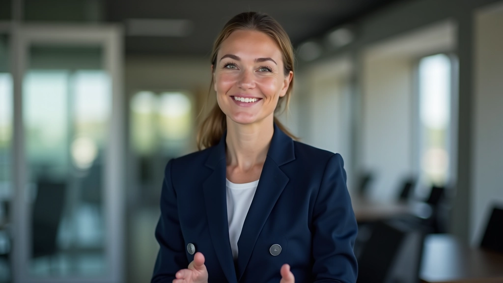 Vrouw in professionele outfit geeft presentatie voor publiek in modern kantoor